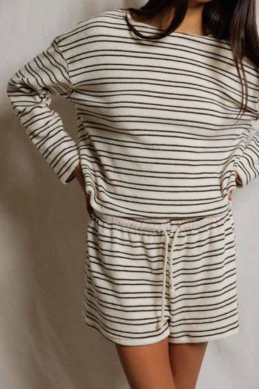 Keri Stripe Long Sleeve Top, Natural/Chocolate