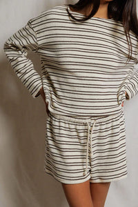 Keri Stripe Long Sleeve Top, Natural/Chocolate