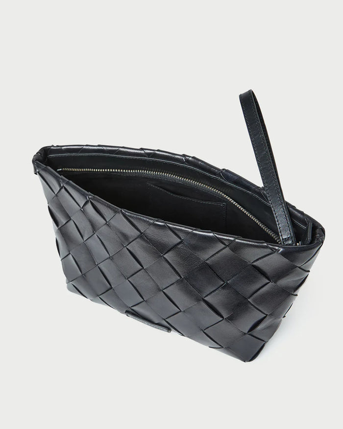 Loeffler Randall Bag Melina Woven Leather Clutch, Black Soho-Boutique