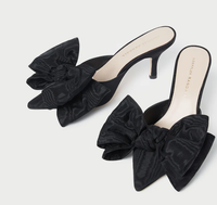 Loeffler Randall Heel Margot Bow Mule, Black Moire Soho-Boutique