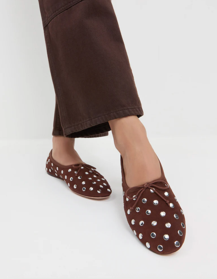 Loeffler Randall Shoe Landon Suede Flat, Espresso Silver Soho-Boutique