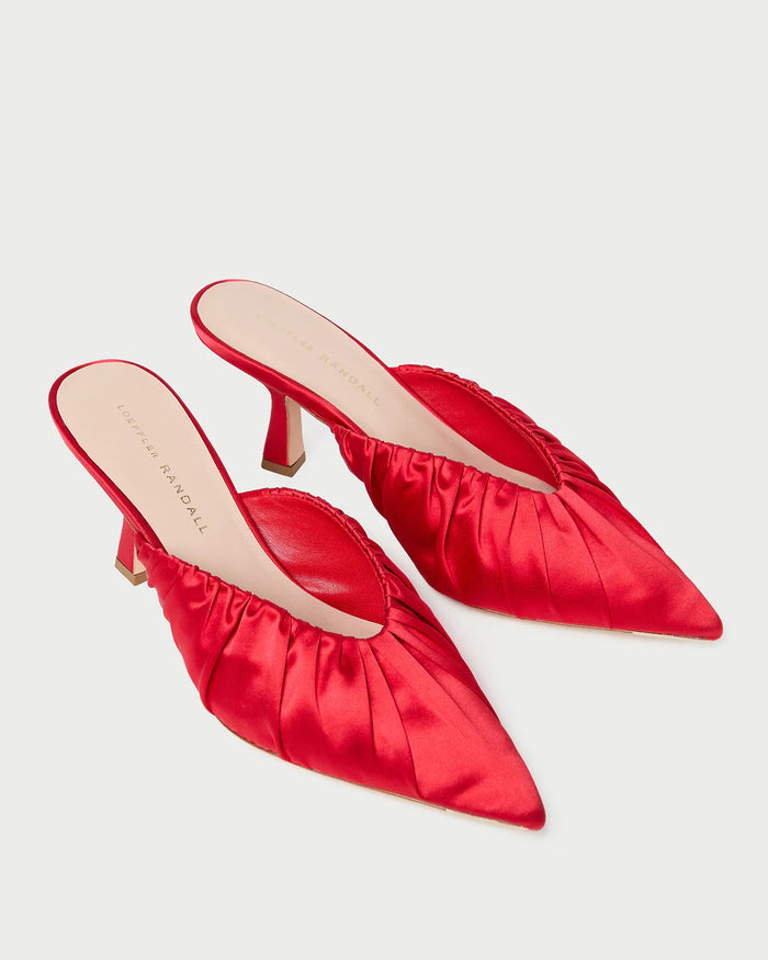 Loeffler Randall Shoes Inez Satin Smocked Mule, Red Soho-Boutique