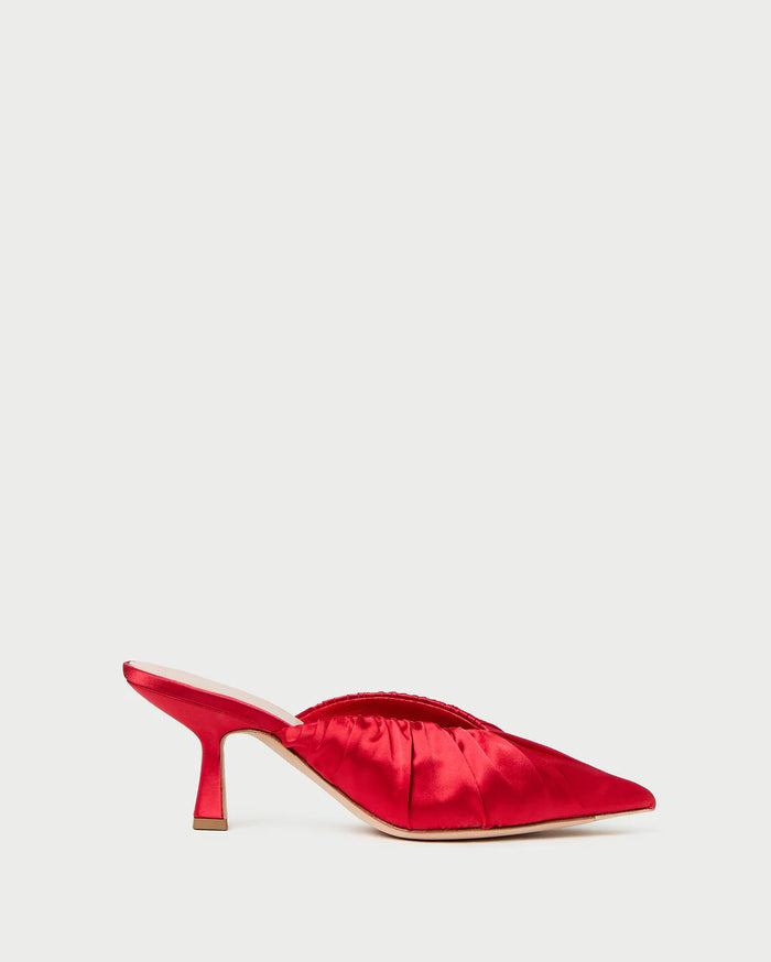 Loeffler Randall Shoes Inez Satin Smocked Mule, Red Soho-Boutique