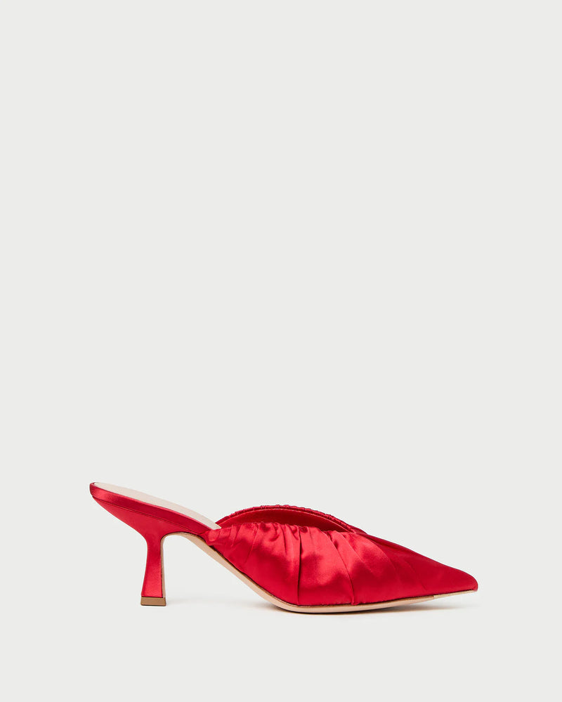 Loeffler Randall Shoes Inez Satin Smocked Mule, Red Soho-Boutique