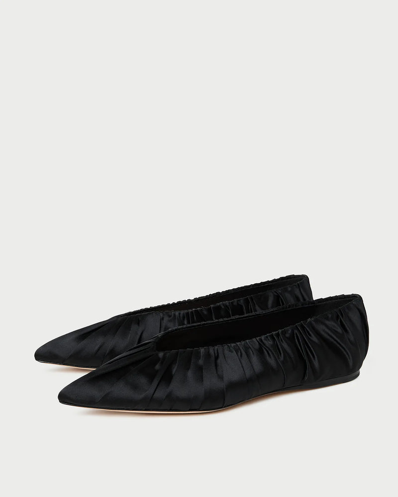 Loeffler Randall Shoes Lane Satin Smocked Ballet Flat, Black Soho-Boutique