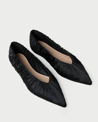 Loeffler Randall Shoes Lane Satin Smocked Ballet Flat, Black Soho-Boutique