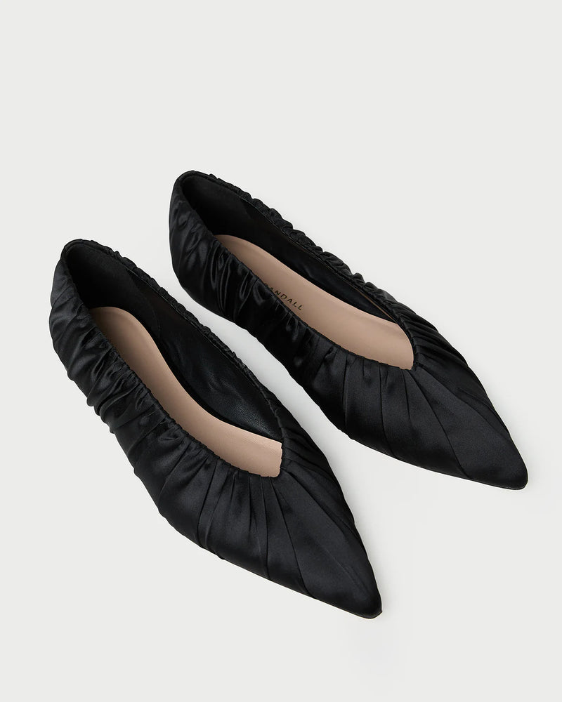 Loeffler Randall Shoes Lane Satin Smocked Ballet Flat, Black Soho-Boutique