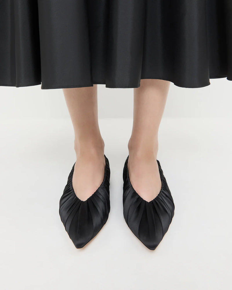 Loeffler Randall Shoes Lane Satin Smocked Ballet Flat, Black Soho-Boutique