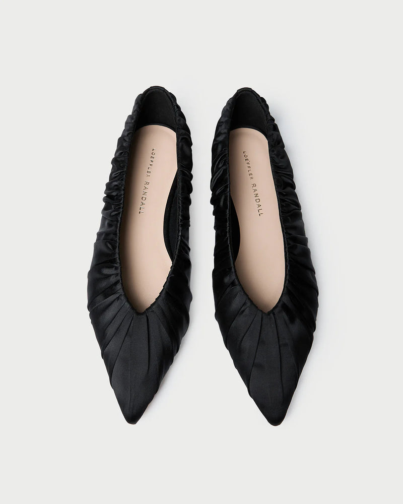 Loeffler Randall Shoes Lane Satin Smocked Ballet Flat, Black Soho-Boutique