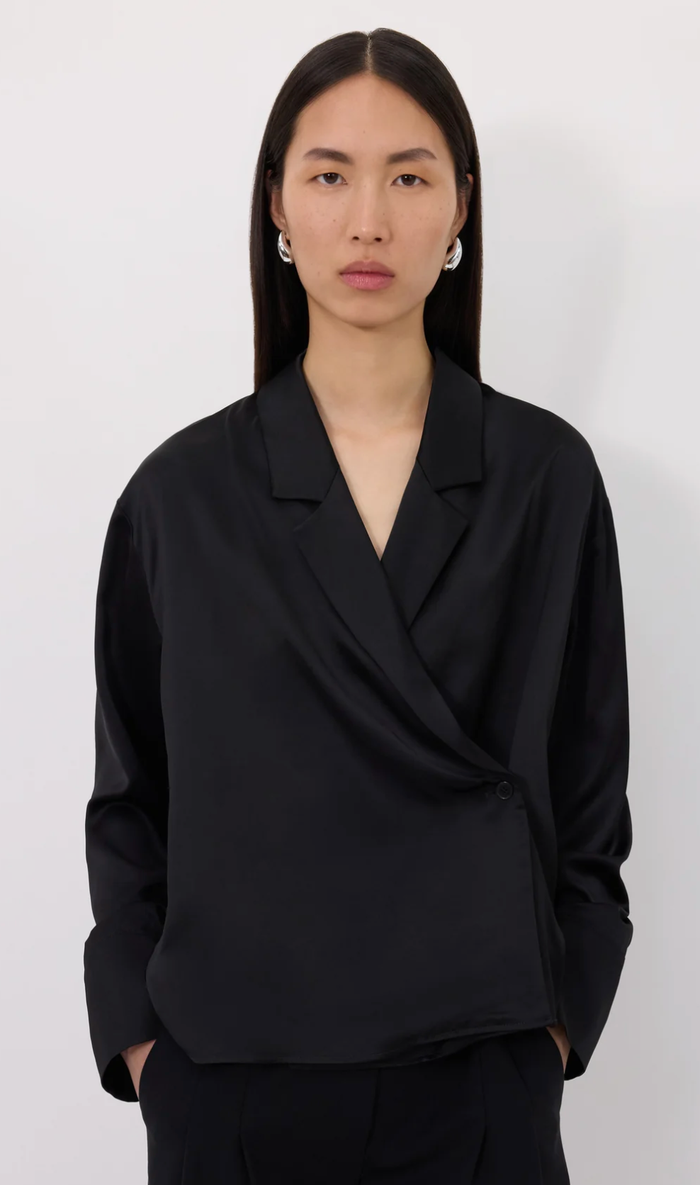 Loulou De Saison Blouse Persia Satin Blouse, Black Soho-Boutique