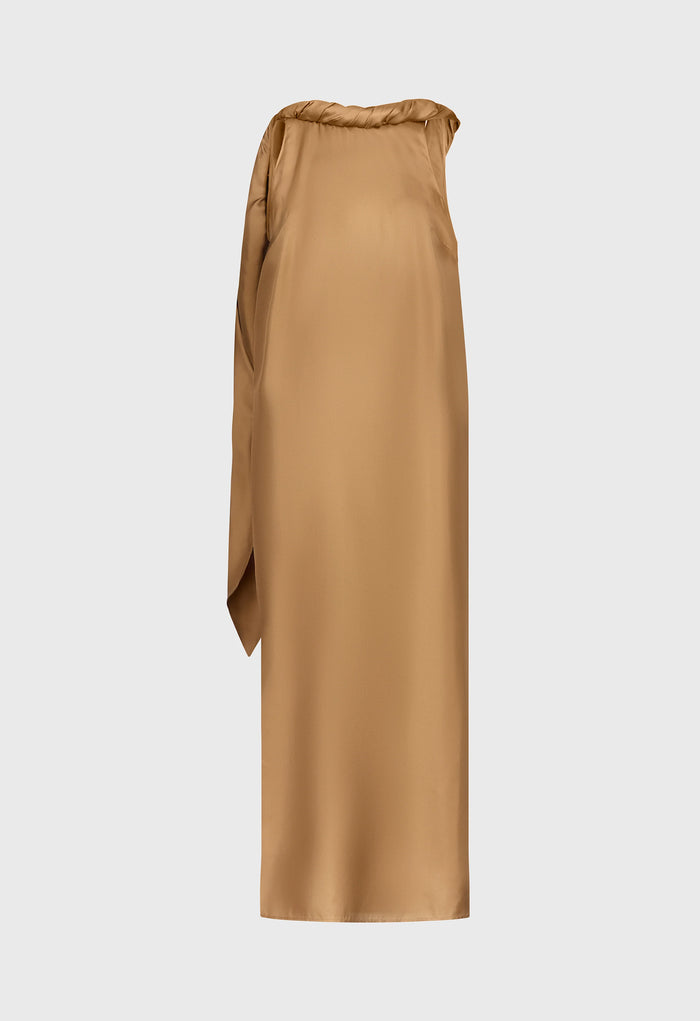 Loulou De Saison Dress Susan Twisted Collar Dress, Macadamia Soho-Boutique