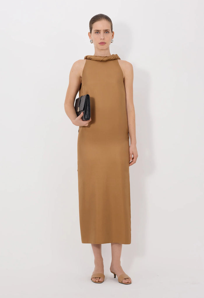 Loulou De Saison Dress Susan Twisted Collar Dress, Macadamia Soho-Boutique