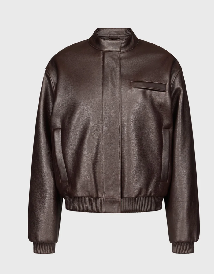 Loulou De Saison Jacket Marlow Leather Bomber Jacket, Coffee Soho-Boutique
