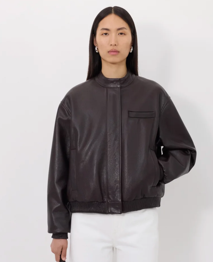 Loulou De Saison Jacket Marlow Leather Bomber Jacket, Coffee Soho-Boutique