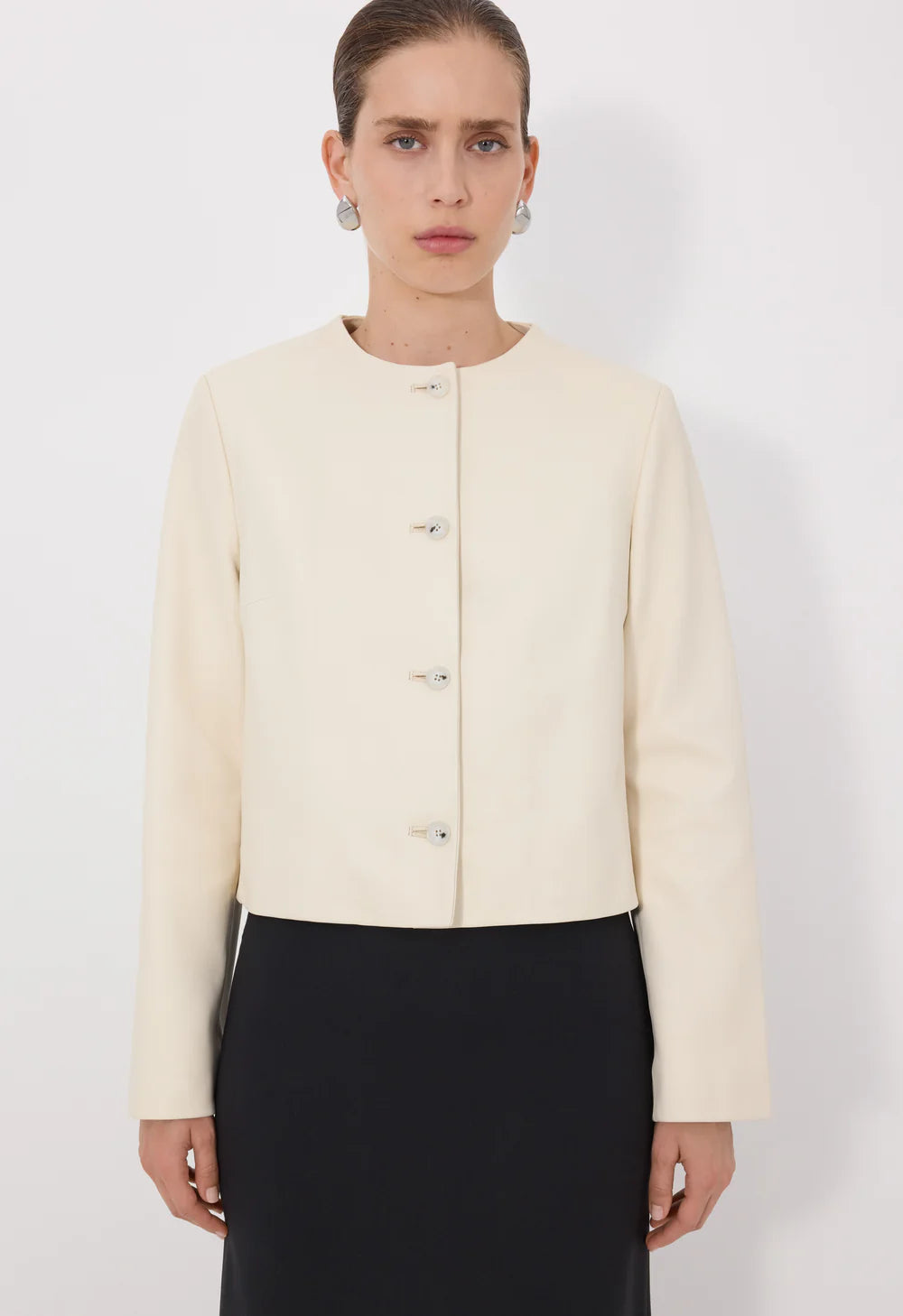 Loulou De Saison Jacket Raho Leather Jacket, Ivory Soho-Boutique