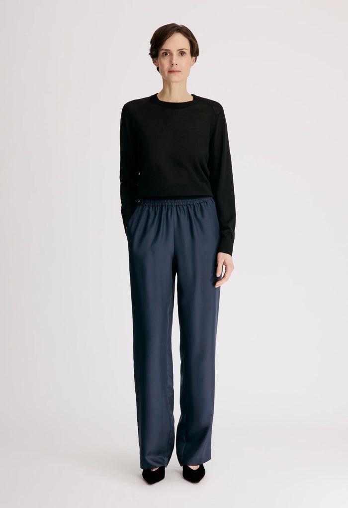 Loulou De Saison Pants Alera Silk Twill Trousers, Navy Soho-Boutique