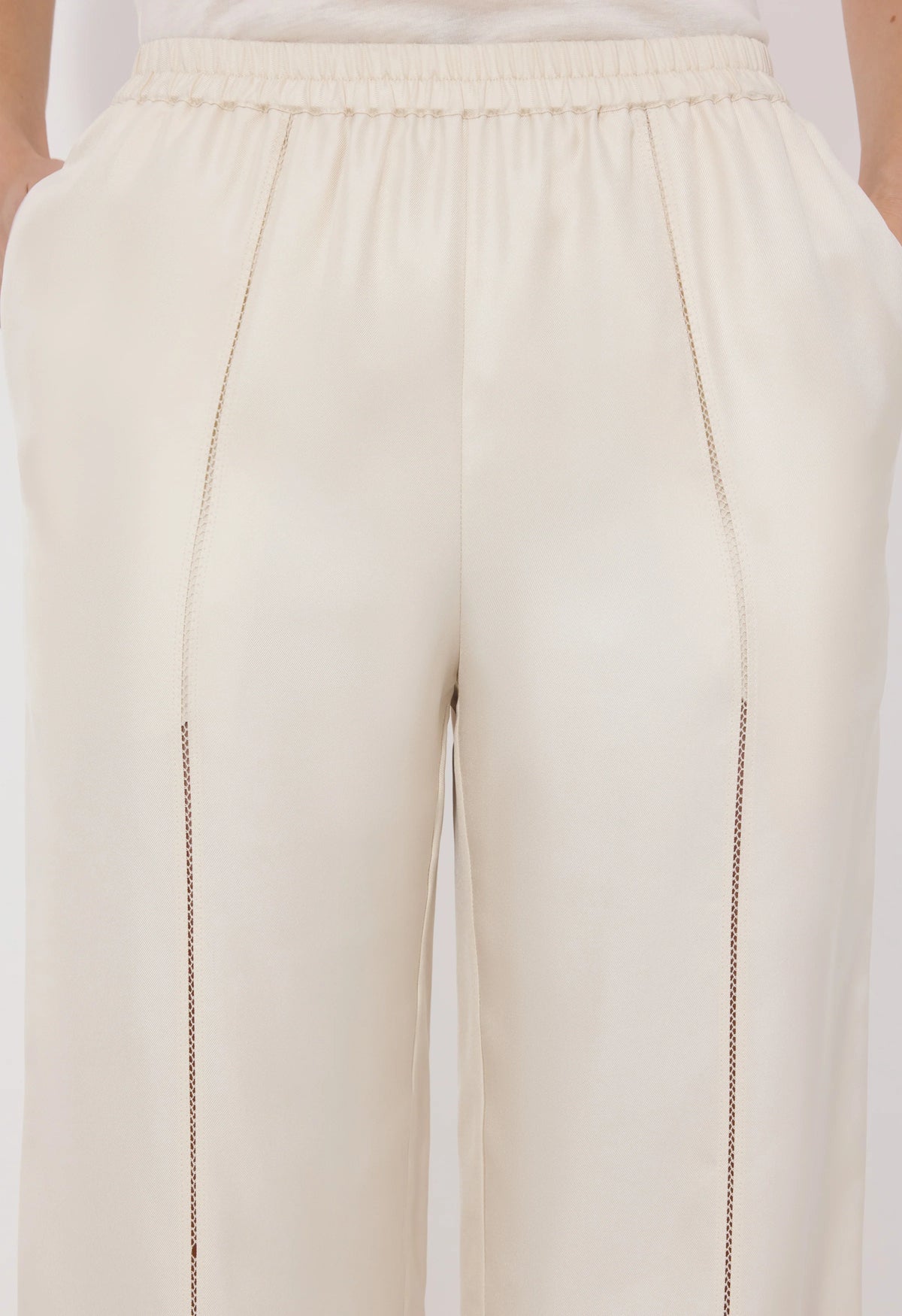 Loulou De Saison Pants Lars Silk Twill Trousers, Ivory Soho-Boutique