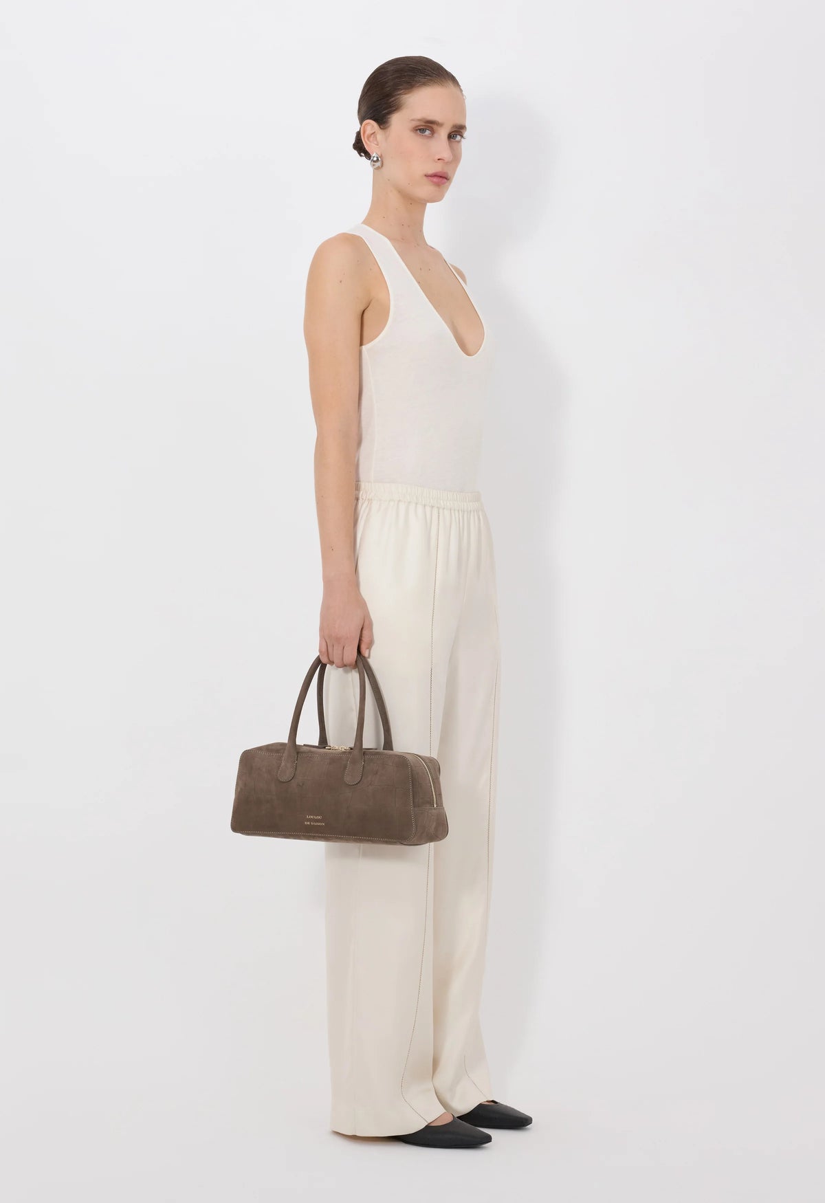 Loulou De Saison Pants Lars Silk Twill Trousers, Ivory Soho-Boutique