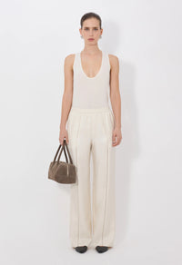 Loulou De Saison Pants Lars Silk Twill Trousers, Ivory Soho-Boutique