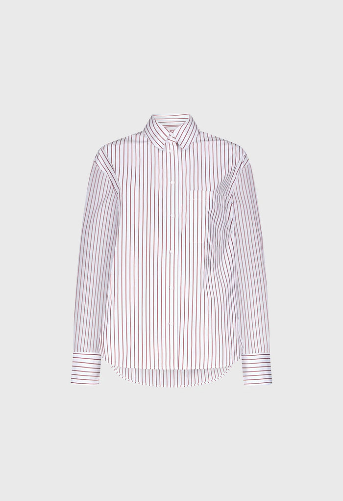 Loulou De Saison Shirt Maud Oversized Shirt, Dark Red Light Blue Soho-Boutique