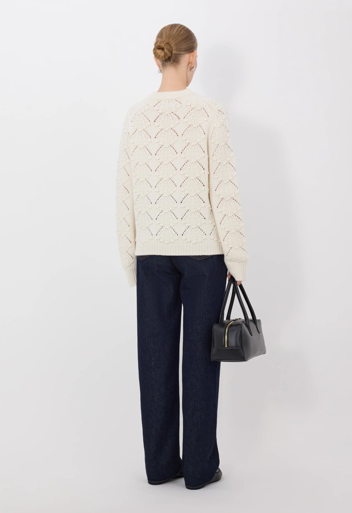 Loulou De Saison Sweater Clyde Cashmere Crochet Sweater, Ivory Soho-Boutique