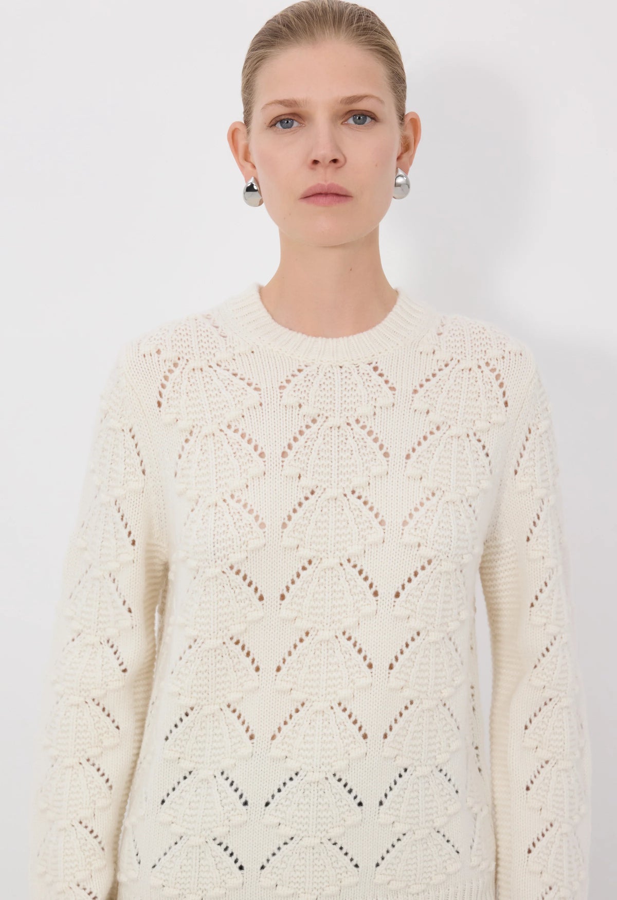 Loulou De Saison Sweater Clyde Cashmere Crochet Sweater, Ivory Soho-Boutique