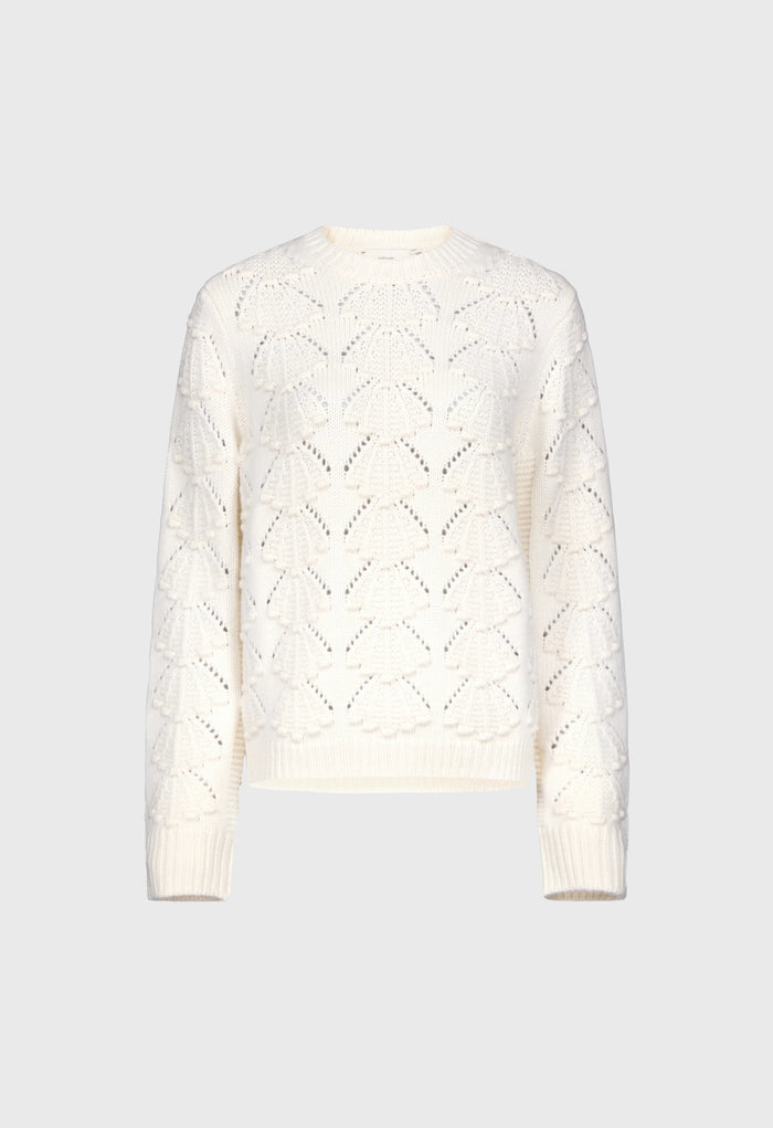 Loulou De Saison Sweater Clyde Cashmere Crochet Sweater, Ivory Soho-Boutique