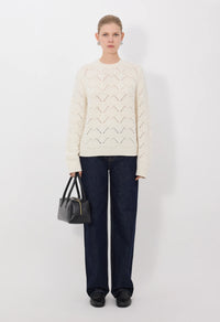Loulou De Saison Sweater Clyde Cashmere Crochet Sweater, Ivory Soho-Boutique