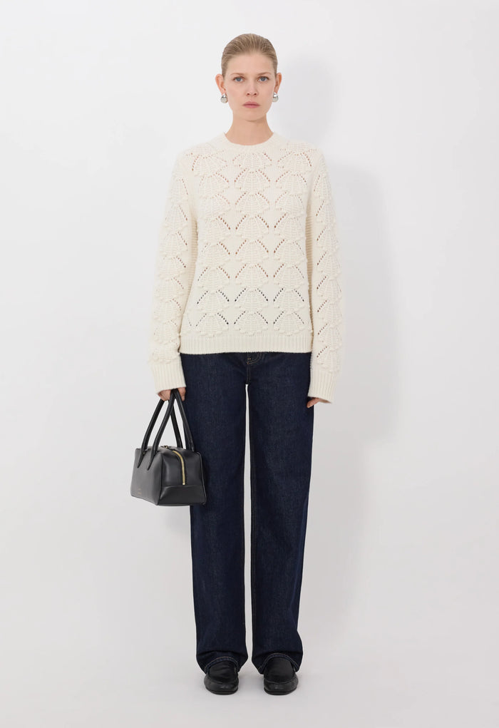 Loulou De Saison Sweater Clyde Cashmere Crochet Sweater, Ivory Soho-Boutique