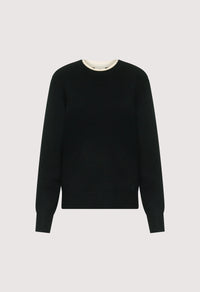 Loulou De Saison Sweater Otis Bicolor Cashmere Sweater, Black Ivory Soho-Boutique