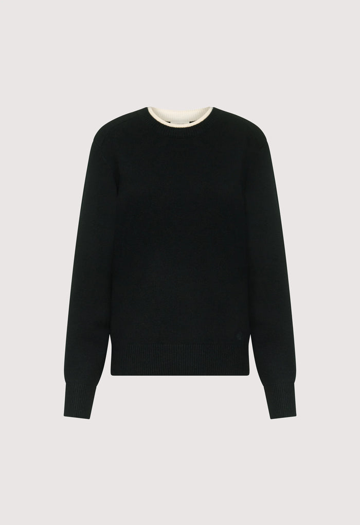 Loulou De Saison Sweater Otis Bicolor Cashmere Sweater, Black Ivory Soho-Boutique