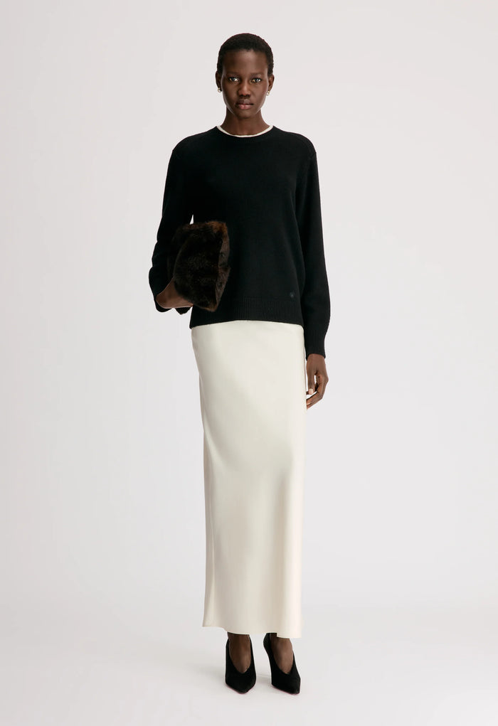 Loulou De Saison Sweater Otis Bicolor Cashmere Sweater, Black Ivory Soho-Boutique
