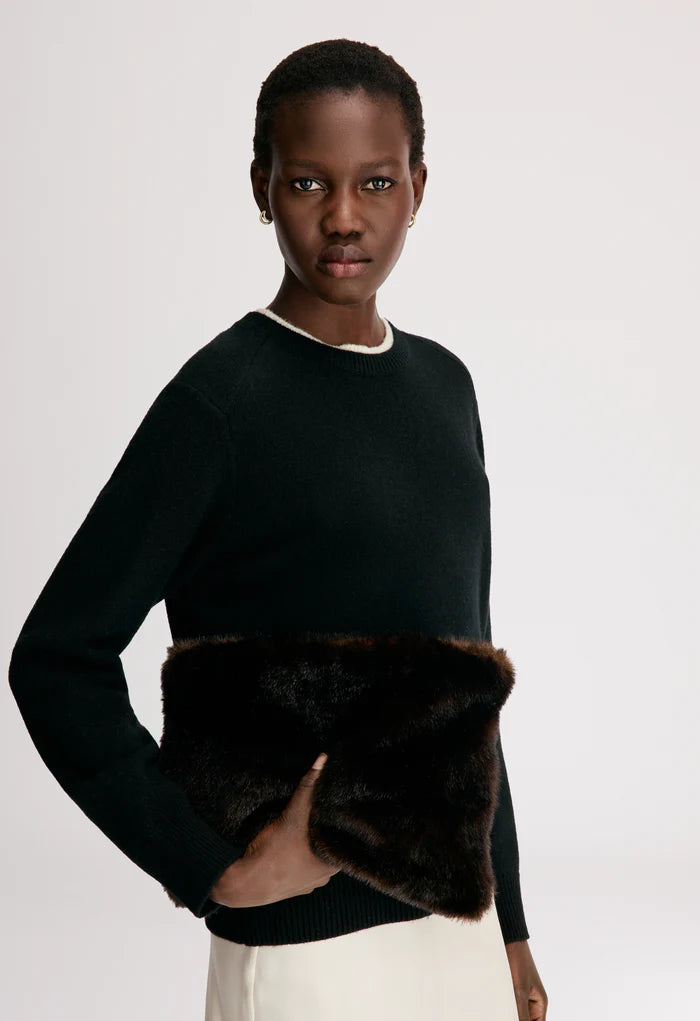 Loulou De Saison Sweater Otis Bicolor Cashmere Sweater, Black Ivory Soho-Boutique