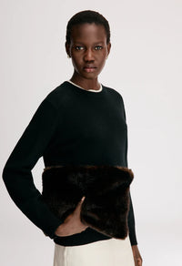 Loulou De Saison Sweater Otis Bicolor Cashmere Sweater, Black Ivory Soho-Boutique