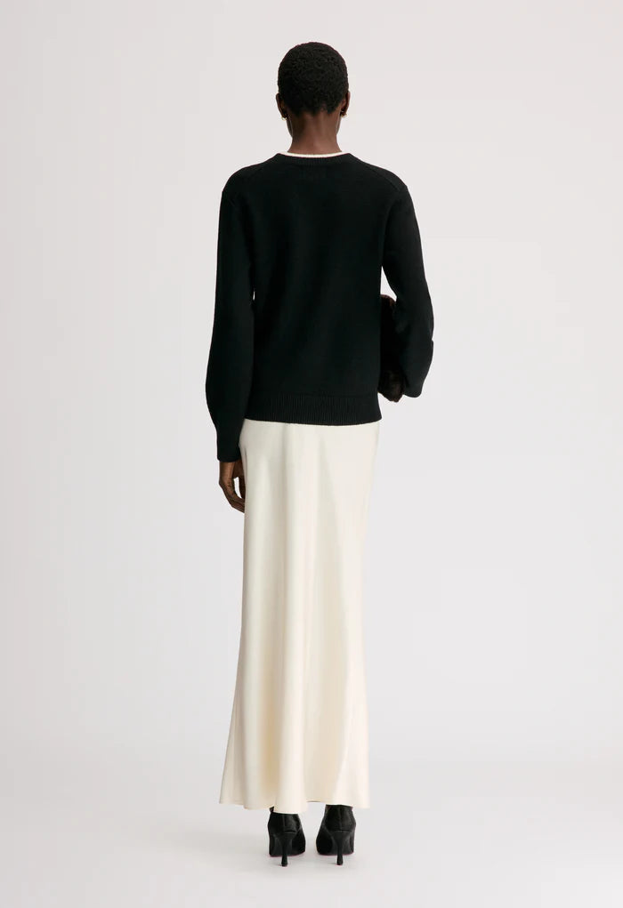 Loulou De Saison Sweater Otis Bicolor Cashmere Sweater, Black Ivory Soho-Boutique