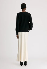 Loulou De Saison Sweater Otis Bicolor Cashmere Sweater, Black Ivory Soho-Boutique