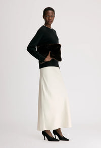 Loulou De Saison Sweater Otis Bicolor Cashmere Sweater, Black Ivory Soho-Boutique