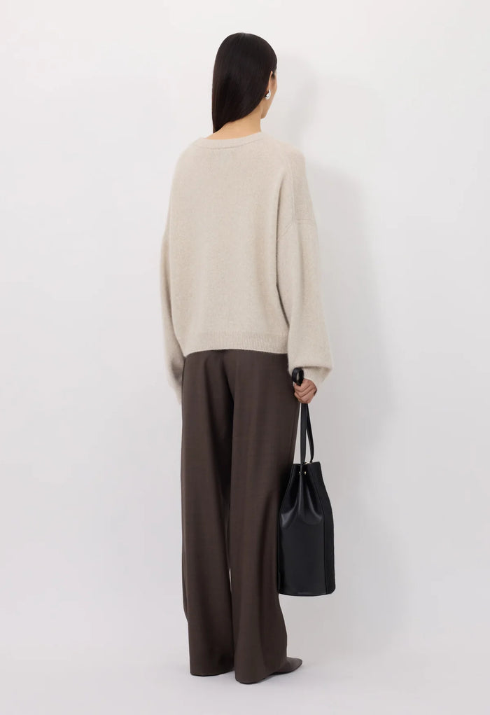 Loulou De Saison Sweater Tristan Loose Fit Sweater, Stone Melange Soho-Boutique