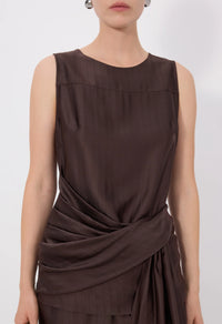 Loulou De Saison Top Fonda Draped Top, Dark Brown Soho-Boutique
