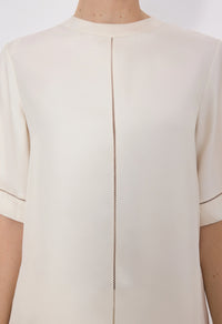 Loulou De Saison Top Havana Silk Twill Top, Ivory Soho-Boutique