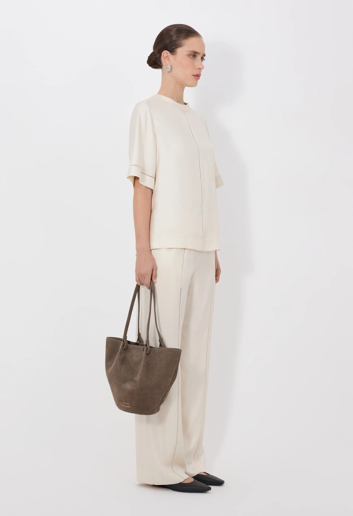 Loulou De Saison Top Havana Silk Twill Top, Ivory Soho-Boutique