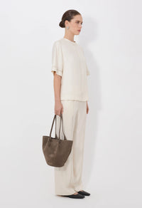 Loulou De Saison Top Havana Silk Twill Top, Ivory Soho-Boutique