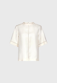 Loulou De Saison Top Havana Silk Twill Top, Ivory Soho-Boutique