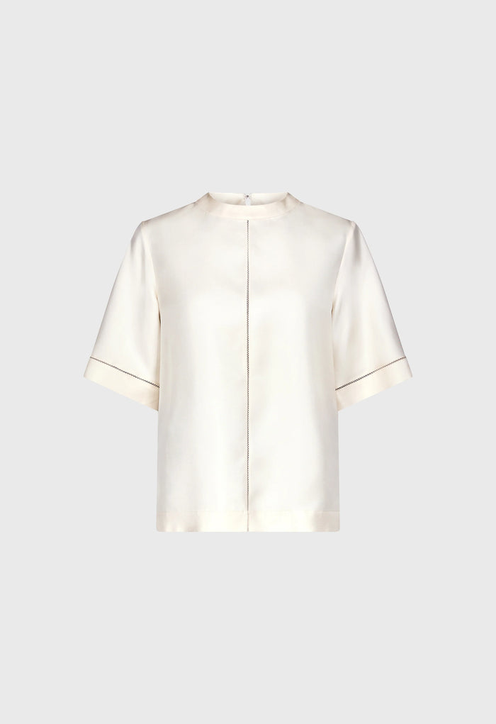 Loulou De Saison Top Havana Silk Twill Top, Ivory Soho-Boutique