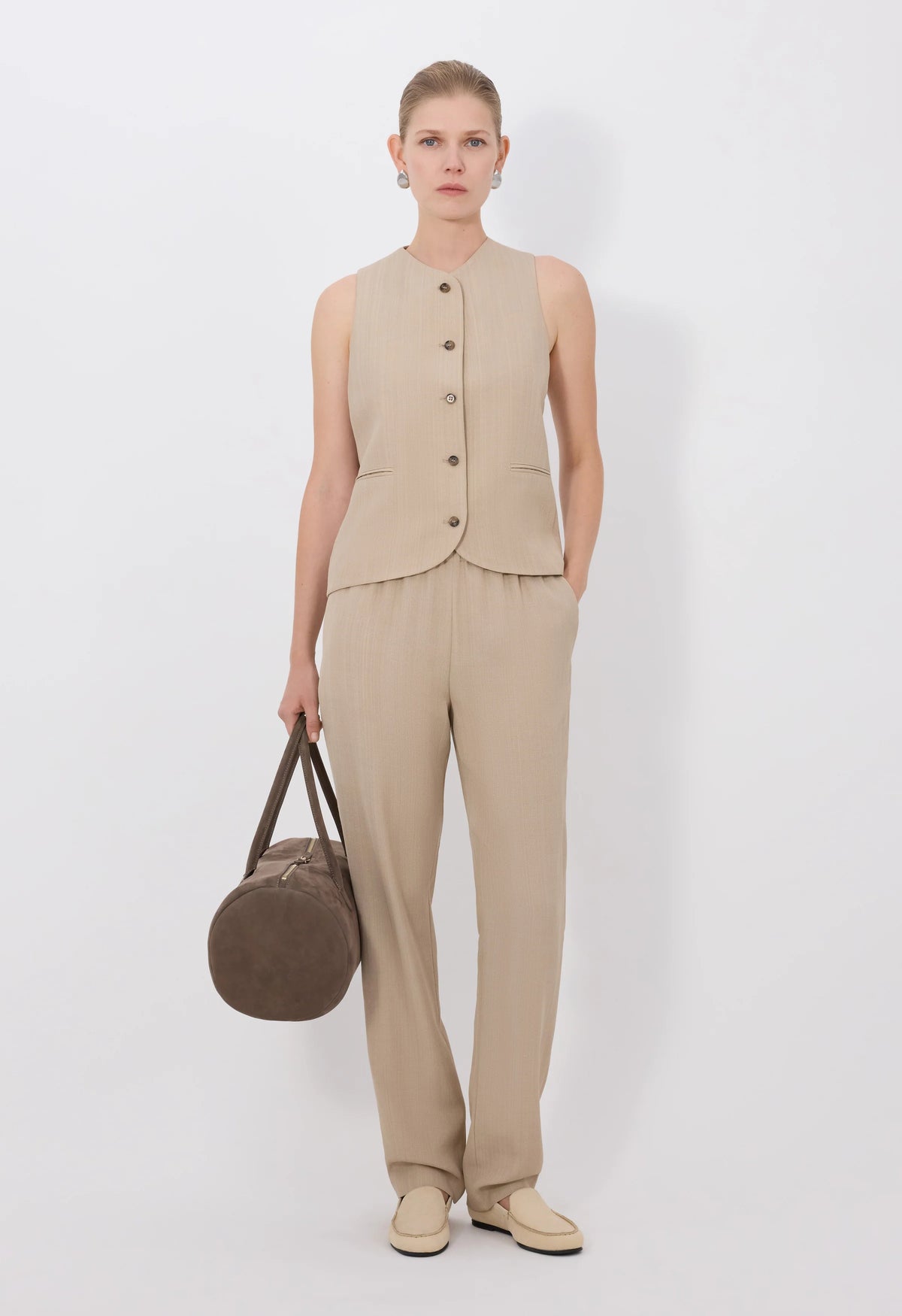 Loulou De Saison Top Paco Tailored Waistcoat, Beige Soho-Boutique