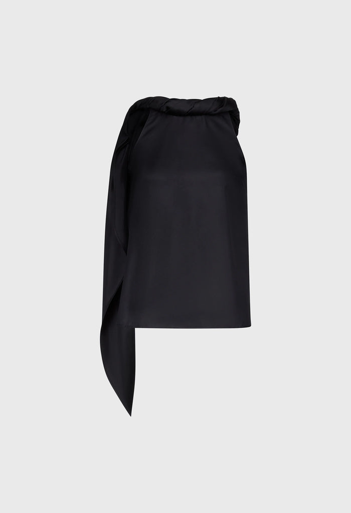 Loulou De Saison Top Wilma Twisted Collar Top, Black Soho-Boutique