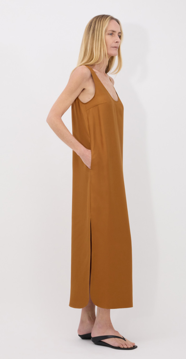 LouLou Studio Dress Nada Silk Dress, Ocher Soho-Boutique