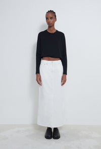 LouLou Studio Skirt Rona Denim Skirt, Ivory Soho-Boutique