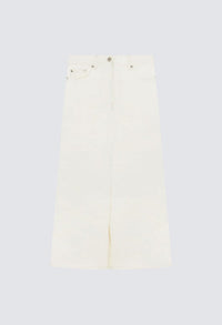 LouLou Studio Skirt Rona Denim Skirt, Ivory Soho-Boutique