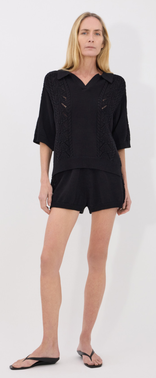 LouLou Studio Top Kina Polo Sweater, Black Soho-Boutique